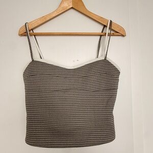 White Fox Boutique Beige and Black Checked Cami Tank